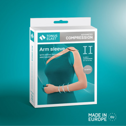 Medical arm sleeve with shoulder strap and gauntlet. LUX