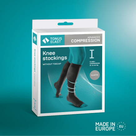 Medical compression knee stockings without toecap, unisex. LUX