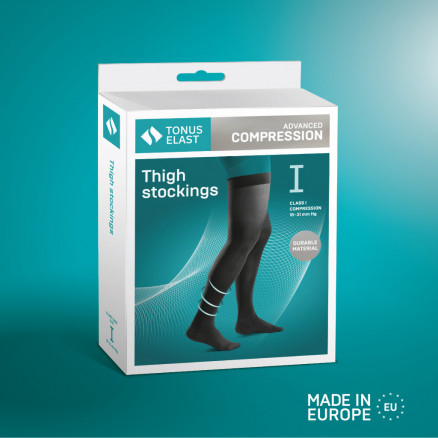 Medical compression thigh stockings with toecap, unisex. LUX
