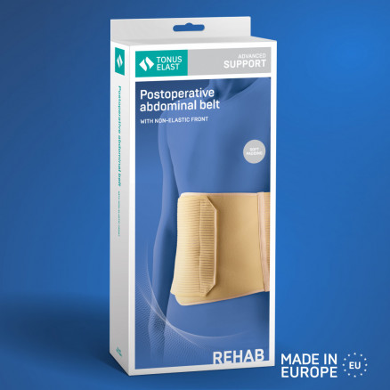 Medical elastic belt post-operative, with foam detail on the front of the belt. Soft