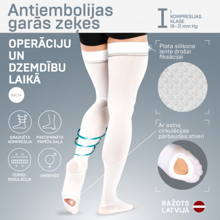 Medicininės kompresinės šlaunis dengiančios kojinės su apžiūros anga, apsaugančios nuo embolijos, tinka vyrams ir moterims. Hospital