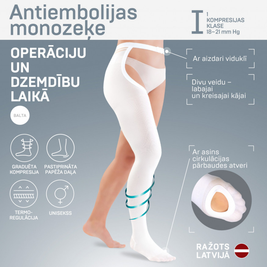 Medicīniskā kompresijas antiembolijas monozeķe ar pārbaudes atveri, ar aizdari viduklī, unisekss. Hospital Medicīniskā kompresijas antiembolijas monozeķe ar pārbaudes atveri, ar aizdari viduklī, unisekss. Hospital