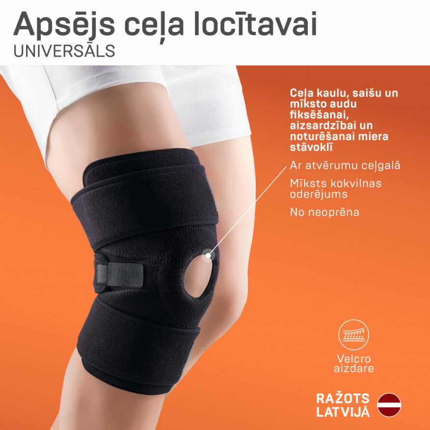 Medicīniskais apsējs no neoprēna (ortoze) ceļa locītavas fiksācijai, ar atsegtu ceļgalu, universāls. LUX Medicīniskais apsējs no neoprēna (ortoze) ceļa locītavas fiksācijai, ar atsegtu ceļgalu, universāls. LUX