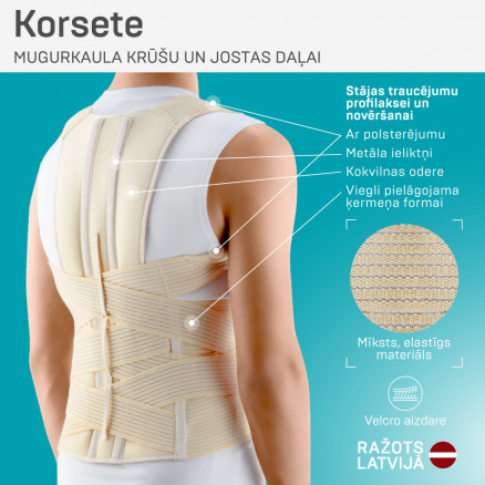 Medicīniskais elastīgais stājas korektors, mugurkaula krūškurvja apakšdaļai un jostas daļai, ar metāla ieliktņiem. Comfort