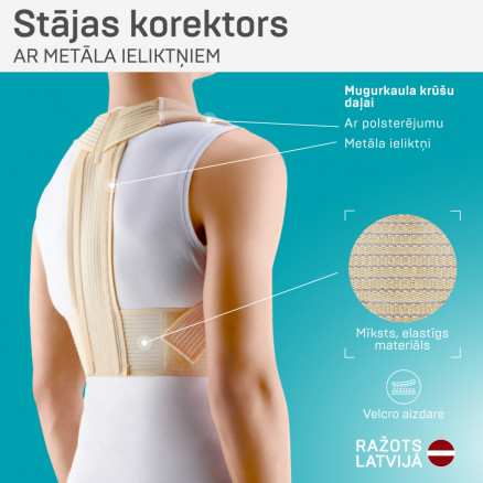 Medicīniskais elastīgais stājas korektors mugurkaula krūšu daļai, ar metāla ieliktņiem Comfort