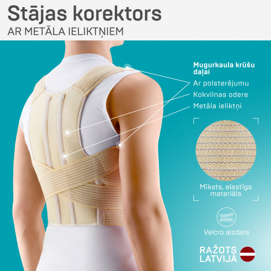 Medicīniskais elastīgais stājas korektors mugurkaula krūšu daļai, ar metāla ielitkņiem, Comfort Medicīniskais elastīgais stājas korektors mugurkaula krūšu daļai, ar metāla ielitkņiem, Comfort