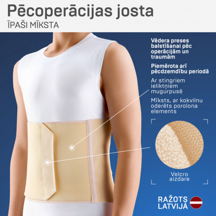 Medizinischer elastischer Gürtel für postoperative Eingriffe, mit Schaumstoffdetails auf der Vorderseite des Gürtels und einer weichen Innenseite. LUX