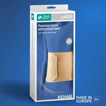 Medizinischer elastischer Gürtel für postoperative Eingriffe, mit Schaumstoffdetails auf der Vorderseite des Gürtels und einer weichen Innenseite. LUX