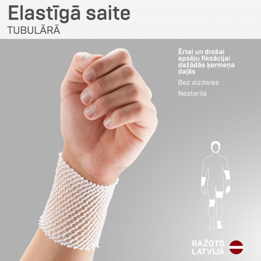 Saite medicīniskā elastīgā tīklveida, tubulārā, fiksējoša nesterila Saite medicīniskā elastīgā tīklveida, tubulārā, fiksējoša nesterila