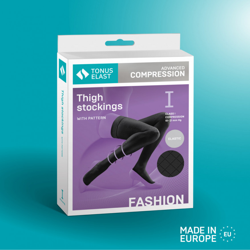 Medical compression thigh stockings, patterned