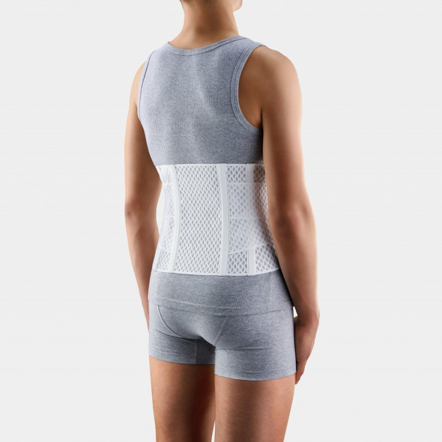 Cortocircuito de fijación lumbar elástica médica de material respirable y duradero con inserciones y correas rígidas para regular la compresión. AIRE Cortocircuito de fijación lumbar elástica médica de material respirable y duradero con inserciones y correas rígidas para regular la compresión. AIRE