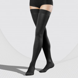 Elastic medical compression thigh stockings, especially soft, unisex. Soft