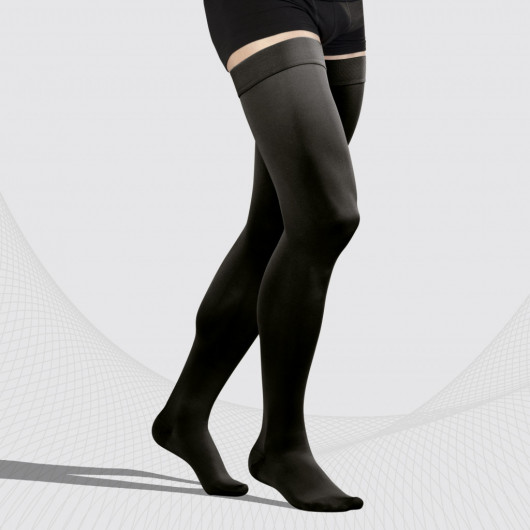 Medical compression thigh stockings with toecap, unisex. LUX