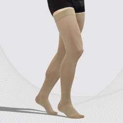 Medical compression thigh stockings with toecap, unisex. LUX