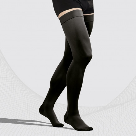 Medical compression thigh stockings with toecap, unisex. LUX