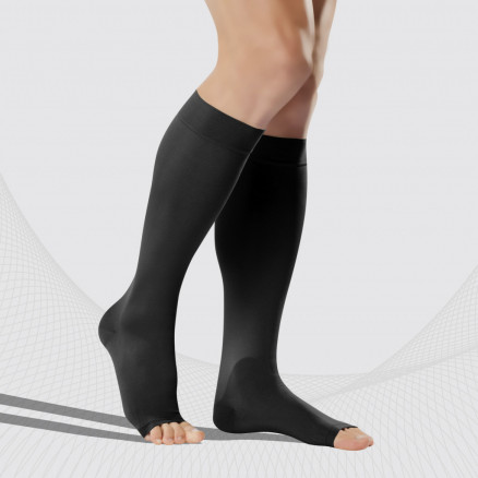 Medicininės kompresinės kojinės iki kelių, nedengiančios kojų pirštų, tinka vyrams ir moterims. LUX