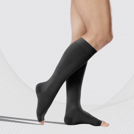 Medicininės kompresinės kojinės iki kelių, nedengiančios kojų pirštų, tinka vyrams ir moterims