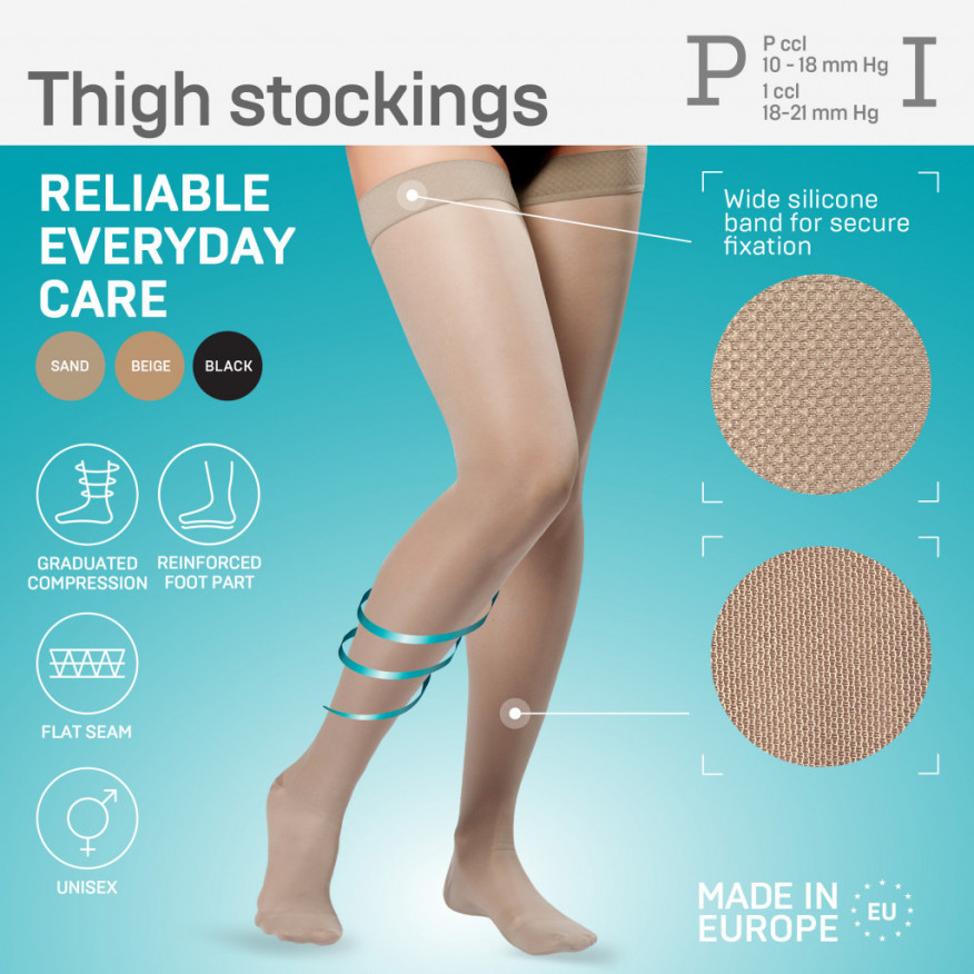 Medical compression thigh stockings, unisex. *The promotion applies only to the prophylactic Compression class!