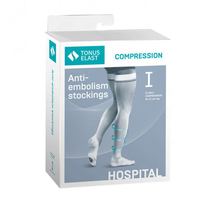 Medical compression thigh stockings with inspection opening, anti-embolism, unisex. Hospital