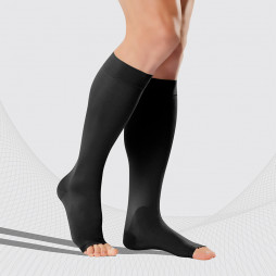 Elastic medical compression knee stockings without toecap, unisex. Soft
