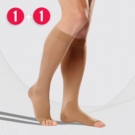 Medicininės kompresinės kojinės iki kelių, nedengiančios kojų pirštų, tinka vyrams ir moterims. LUX 2 porų rinkinys