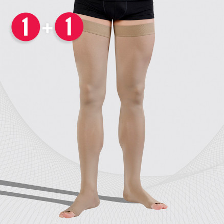 Medicininės kompresinės šlaunis dengiančios kojinės, nedengiančios kojų pirštų, tinka vyrams ir moterims. LUX 2 porų rinkinys