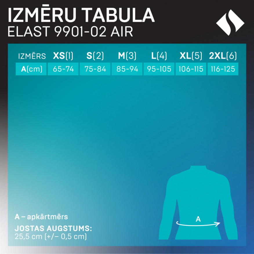 Medicīniskā elastīgā pēcoperācijas josta ar plastmasas ieliktņiem, no elpojoša un nodilumizturīga materiāla, ar dubultu fiksāciju. AIR