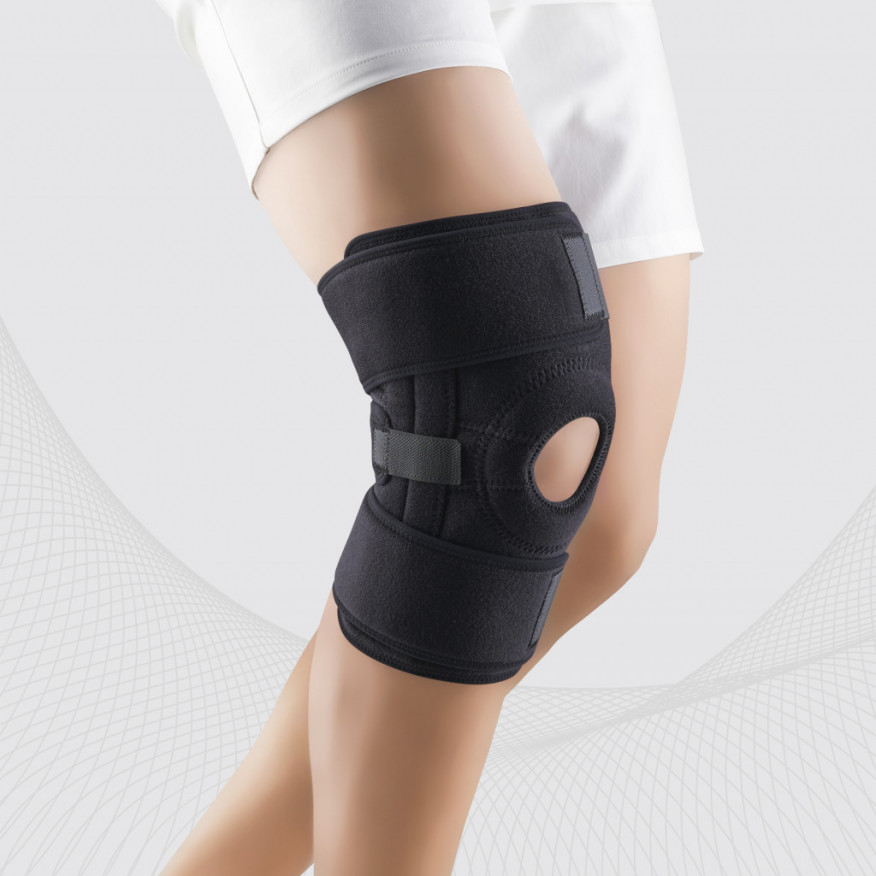 Medicīniskais apsējs no neoprēna (ortoze) ceļa locītavas fiksācijai, ar atsegtu ceļgalu un  atsperīgām šinām, universāls. LUX Medicīniskais apsējs no neoprēna (ortoze) ceļa locītavas fiksācijai, ar atsegtu ceļgalu un  atsperīgām šinām, universāls. LUX