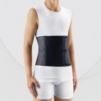 Medical elastic postoperative abdominal belt with rigid back inserts from breathable and durable material, with double fixation. AIR