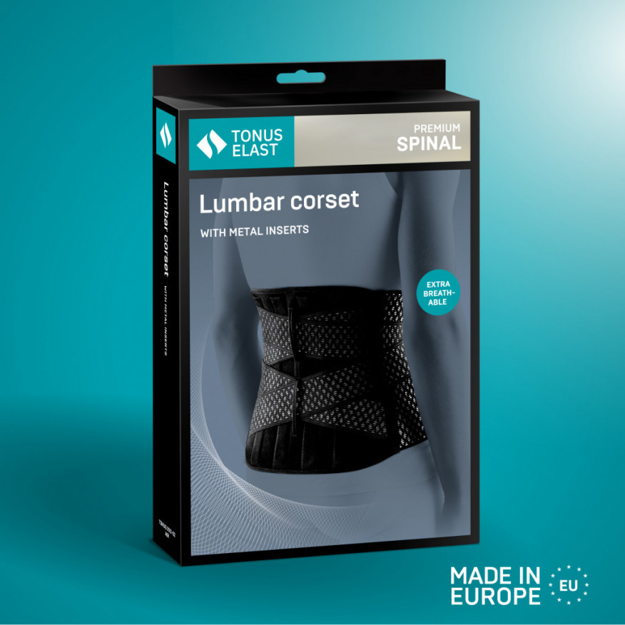 Medisinsk elastisk trebarkinfrakt fra avlsbart og holdbart materiale med stive innsetting og remler for å regulere komprimering. LUFT