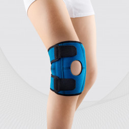 Det medisinske neoprenkne kne-båndet, med åpning for knappe, vårinnsetting, for barn, universal. LUKS