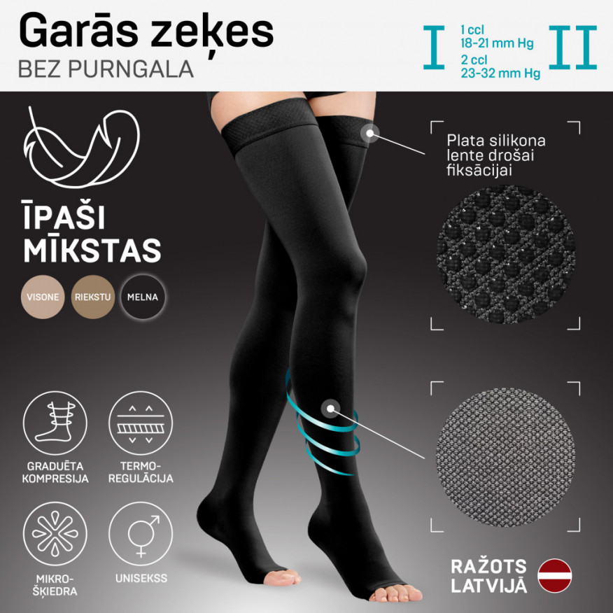 Medicīniskās elastīgās kompresijas garās zeķes bez purngala, unisekss.Soft Medicīniskās elastīgās kompresijas garās zeķes bez purngala, unisekss.Soft