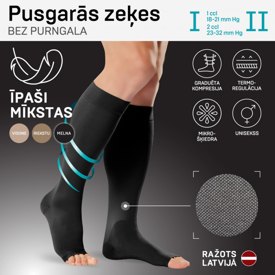 Medicīniskās elastīgās kompresijas pusgarās zeķes bez purngala, unisekss. Soft Medicīniskās elastīgās kompresijas pusgarās zeķes bez purngala, unisekss. Soft