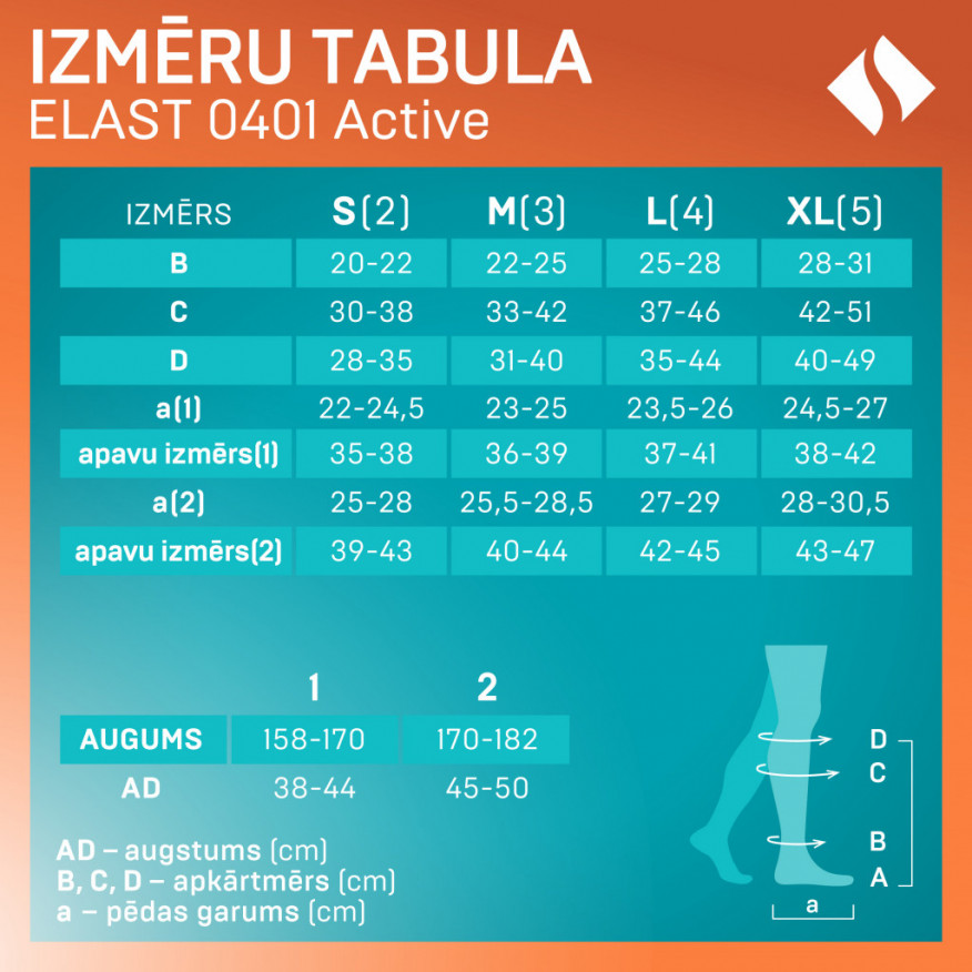 Kompresijas pusgarās zeķes sportam un aktīvam dzīvesveidam, unisekss. Active