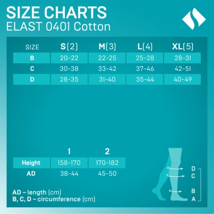 Medical compression knee stockings, with cotton, unisex. For daily use and travel. Cotton