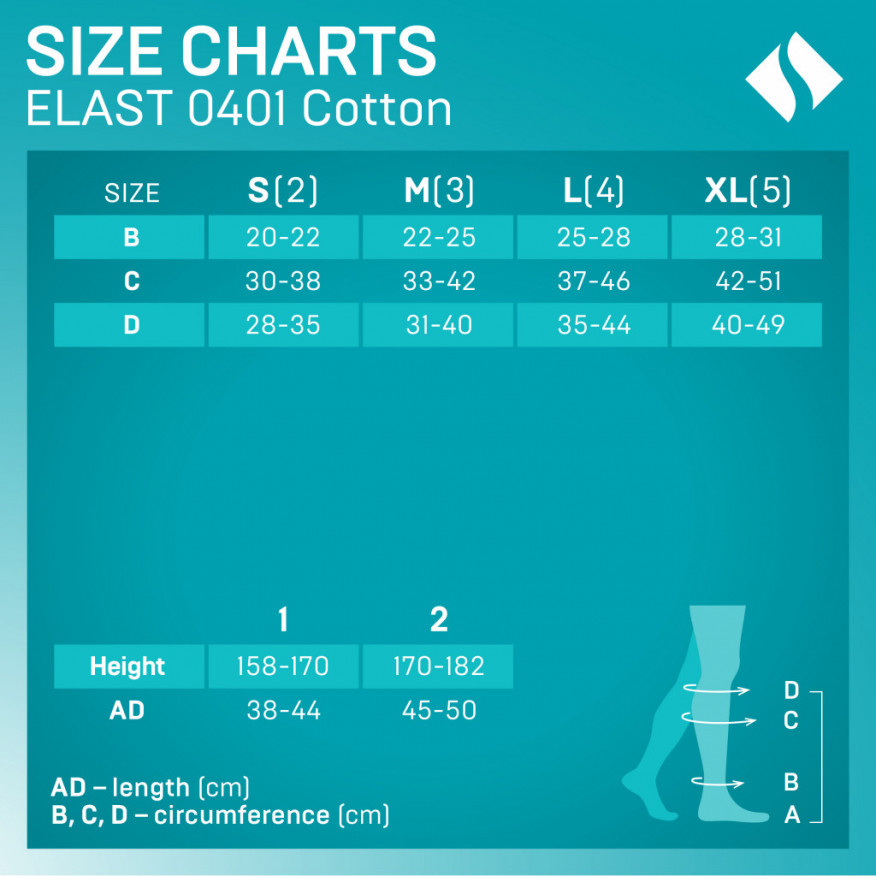 Medisinsk kompresjonsknappe, med bomull, unisex. Til daglig bruk og reiser. Bomull