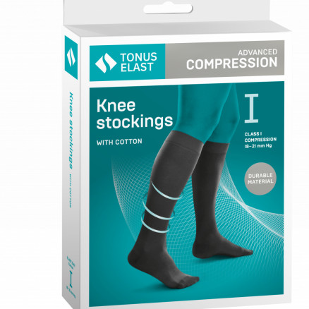 Medical compression knee stockings, with cotton, unisex. For daily use and travel. Cotton 1+1 Set of 2 pairs