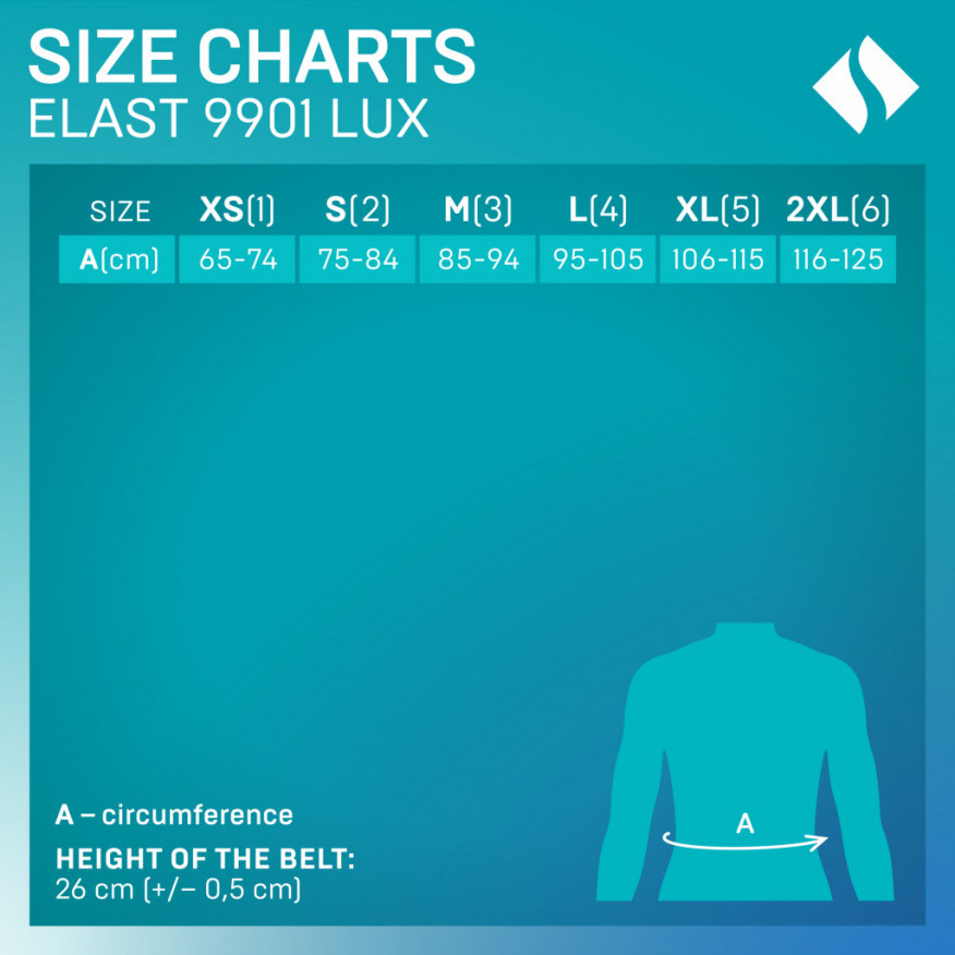 Medical elastic belt post-operative, with foam detail on the front of the belt and a soft inside. LUX
