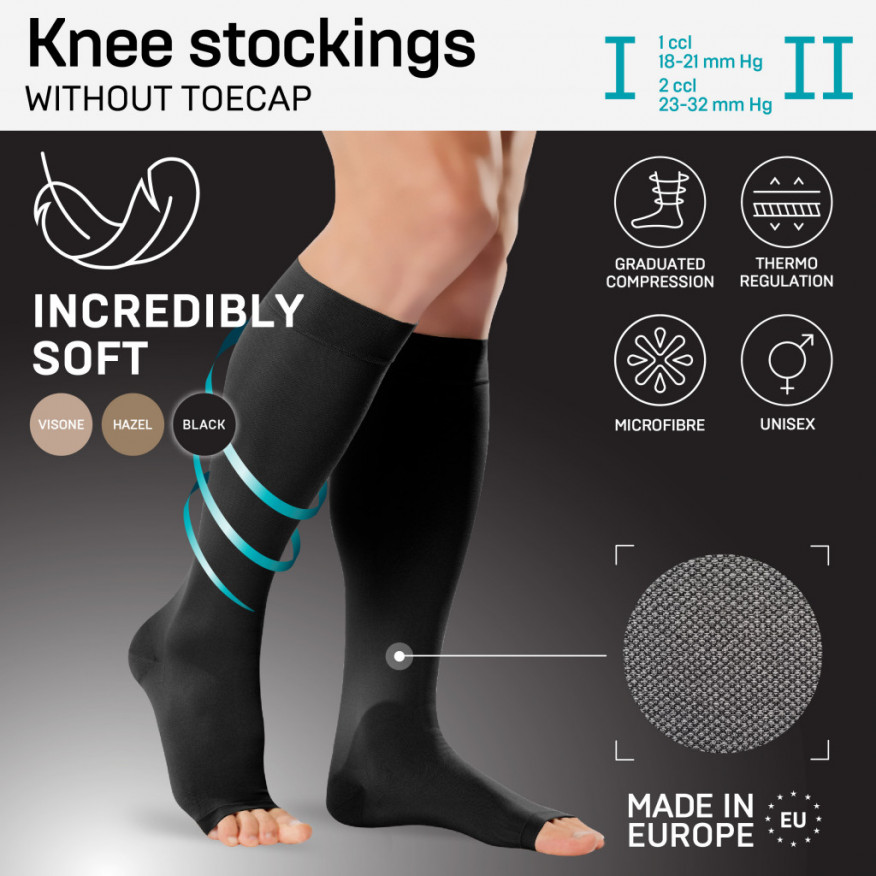 Medicinska elastiska stödstrumpor med öppen tå, unisex, Soft Medicinska elastiska stödstrumpor med öppen tå, unisex, Soft