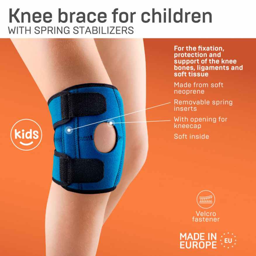 Banda de rodilla médica de neopreno, con apertura para kneecap, inserciones de muelle, para niños, universal. LUX Banda de rodilla médica de neopreno, con apertura para kneecap, inserciones de muelle, para niños, universal. LUX