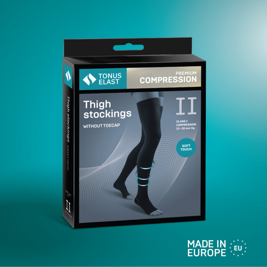 Bas de cuisse de compression médicale élastique sans embout, unisexe. Soft Bas de cuisse de compression médicale élastique sans embout, unisexe. Soft