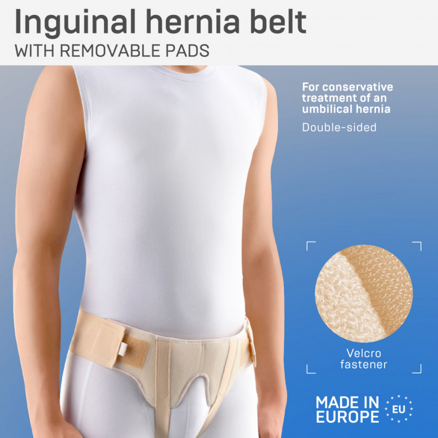 Cinturón elástico médico para el tratamiento de hernia inguinal, doble cara, con inserciones extraíbles Cinturón elástico médico para el tratamiento de hernia inguinal, doble cara, con inserciones extraíbles