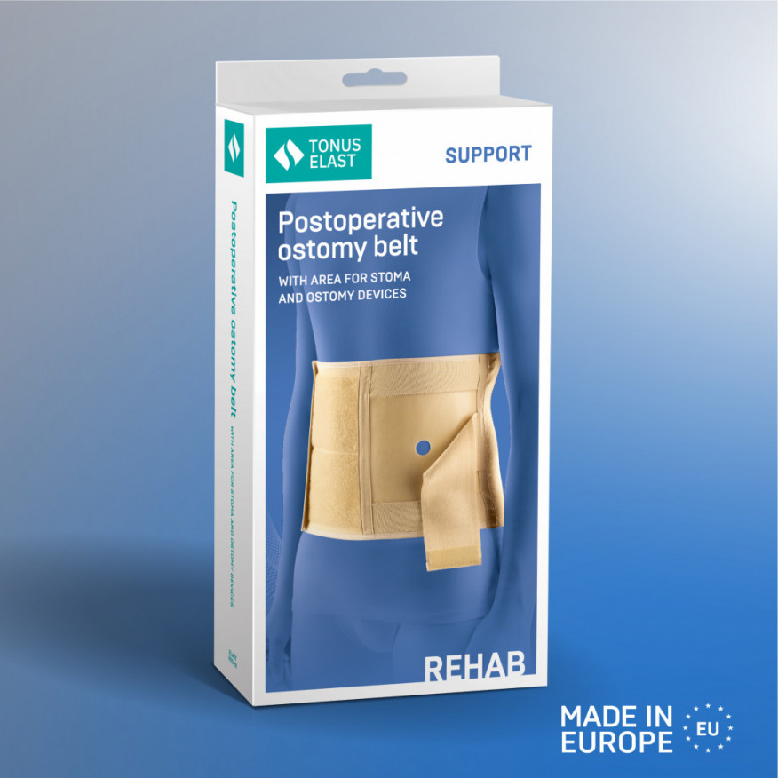 Medical elastic post-surgical belt for ostomy patients. Medical elastic post-surgical belt for ostomy patients.