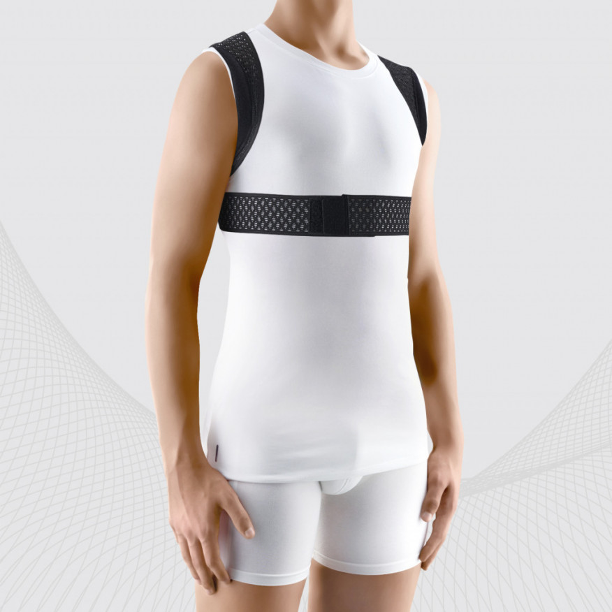 Medical elastic thoracic spine support posture corrector from breathable and durable material. Medical elastic thoracic spine support posture corrector from breathable and durable material.