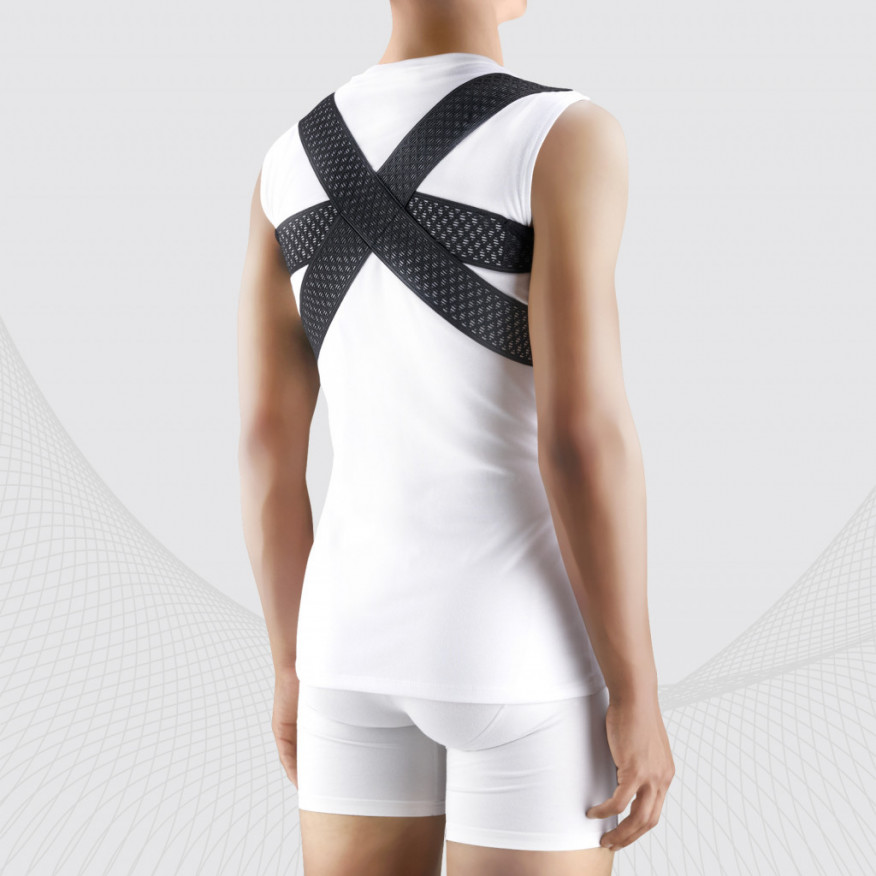 Medical elastic thoracic spine support posture corrector from breathable and durable material. Medical elastic thoracic spine support posture corrector from breathable and durable material.