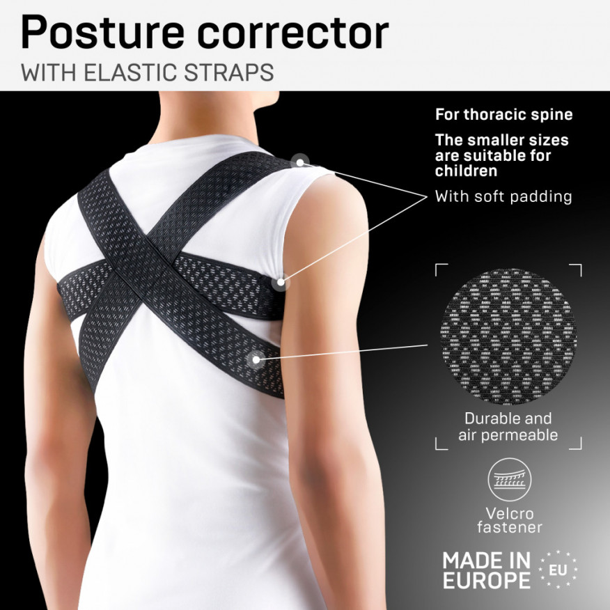 Medizinische elastische Brustwirbelsäulenstütze aus atmungsaktivem und strapazierfähigem Material. Medizinische elastische Brustwirbelsäulenstütze aus atmungsaktivem und strapazierfähigem Material.