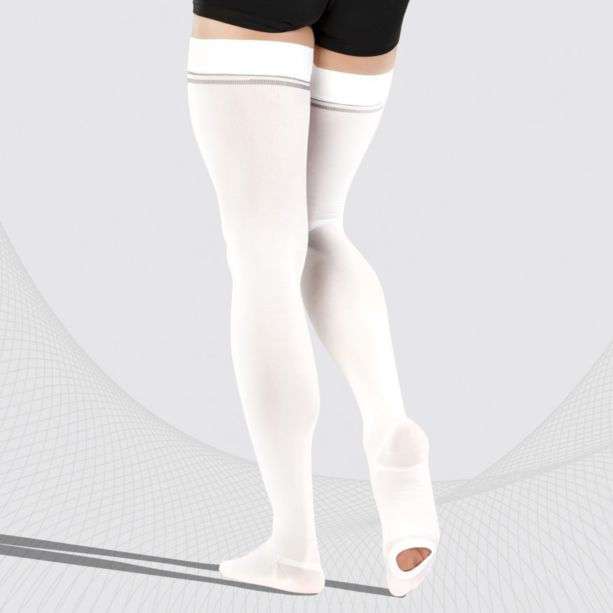 Medical compression thigh stockings with inspection opening, antiembolism, unisex. Hospital