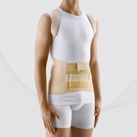 Medical elastic back brace for upper and lower spine, with metal inserts