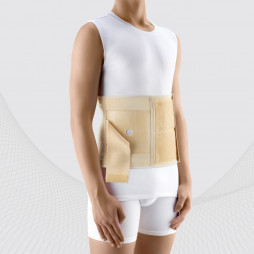 Medical elastic post-surgical belt for ostomy patients.