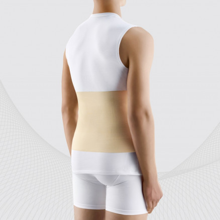 Medical elastic post-surgical belt for ostomy patients.
